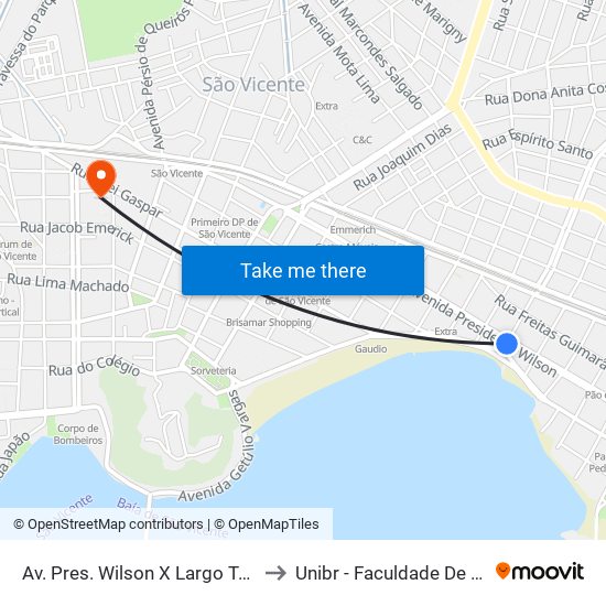 Av. Pres. Wilson X Largo Tomé De Souza to Unibr - Faculdade De São Vicente map