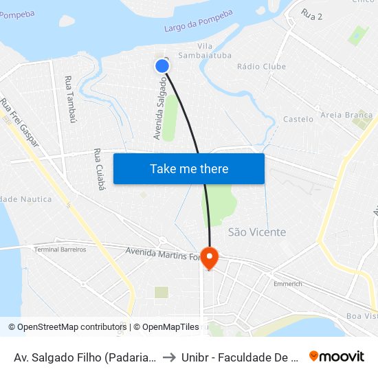 Av. Salgado Filho (Padaria Ponto Final) to Unibr - Faculdade De São Vicente map