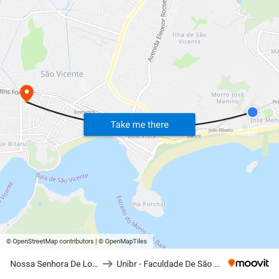 Nossa Senhora De Lourdes to Unibr - Faculdade De São Vicente map