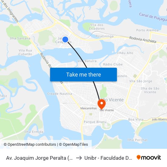 Av. Joaquim Jorge Peralta (Instituto Federal) to Unibr - Faculdade De São Vicente map