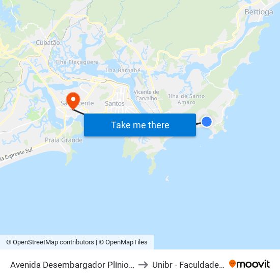 Avenida Desembargador Plínio Carvalho Pinto 991-1079 to Unibr - Faculdade De São Vicente map