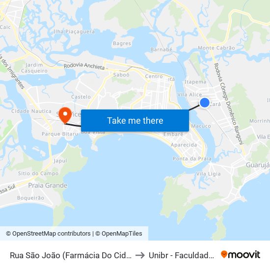Rua São João (Farmácia Do Cidadão - Vicente De Carvalho) to Unibr - Faculdade De São Vicente map