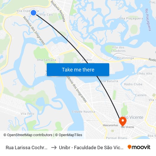 Rua Larissa Cochrane to Unibr - Faculdade De São Vicente map