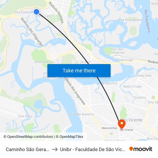 Caminho São Geraldo to Unibr - Faculdade De São Vicente map