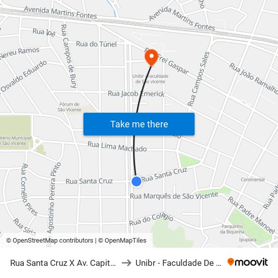 Rua Santa Cruz X Av. Capitão-Mor Aguiar to Unibr - Faculdade De São Vicente map