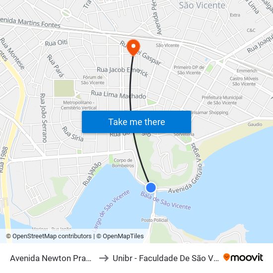 Avenida Newton Prado, 49 to Unibr - Faculdade De São Vicente map