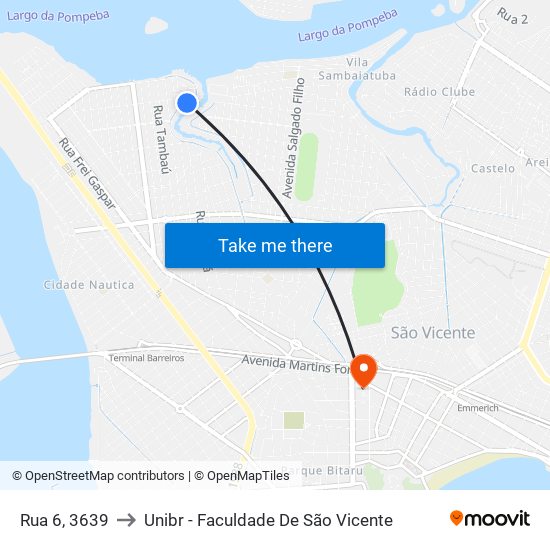 Rua 6, 3639 to Unibr - Faculdade De São Vicente map