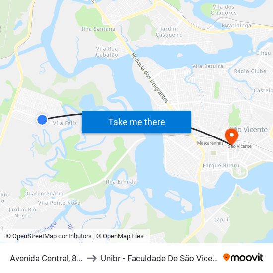 Avenida Central, 894 to Unibr - Faculdade De São Vicente map