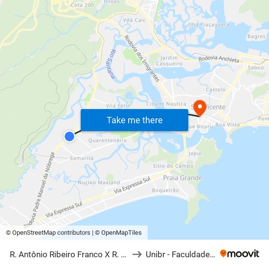 R. Antônio Ribeiro Franco X R. Tenente José Dos Santos to Unibr - Faculdade De São Vicente map