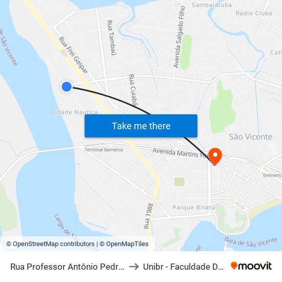 Rua Professor Antônio Pedro De Jesus, 1160 to Unibr - Faculdade De São Vicente map