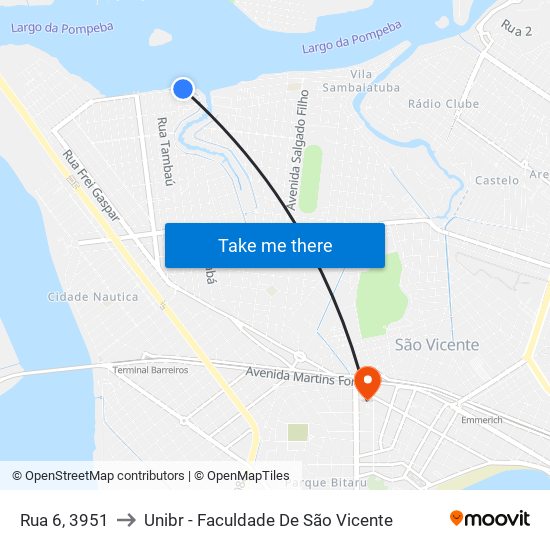 Rua 6, 3951 to Unibr - Faculdade De São Vicente map