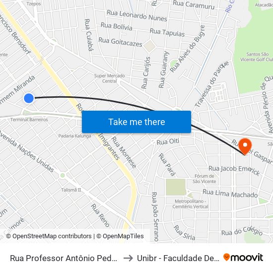 Rua Professor Antônio Pedro De Jesus, 145 to Unibr - Faculdade De São Vicente map