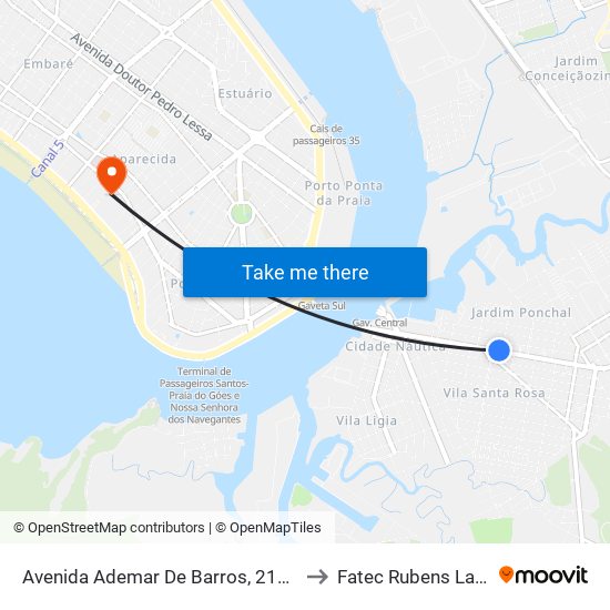 Avenida Ademar De Barros, 2100 to Fatec Rubens Lara map