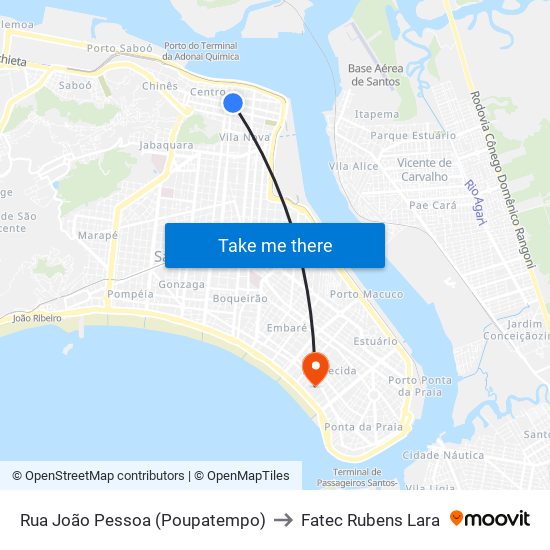Rua João Pessoa (Poupatempo) to Fatec Rubens Lara map