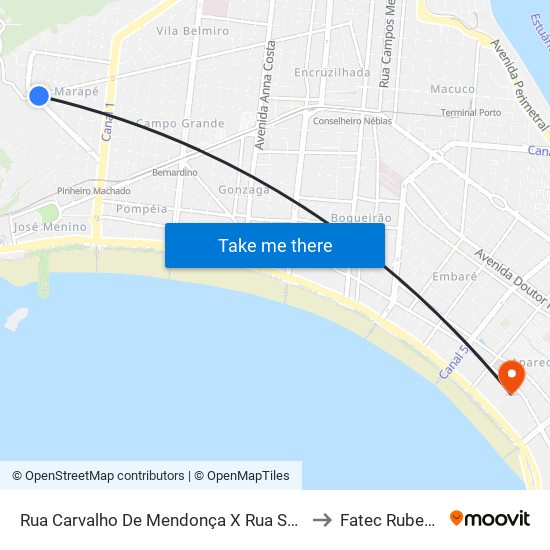 Rua Carvalho De Mendonça X Rua São Judas Tadeu to Fatec Rubens Lara map