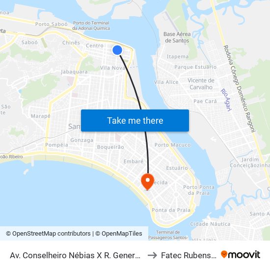 Av. Conselheiro Nébias X R. General Câmara to Fatec Rubens Lara map