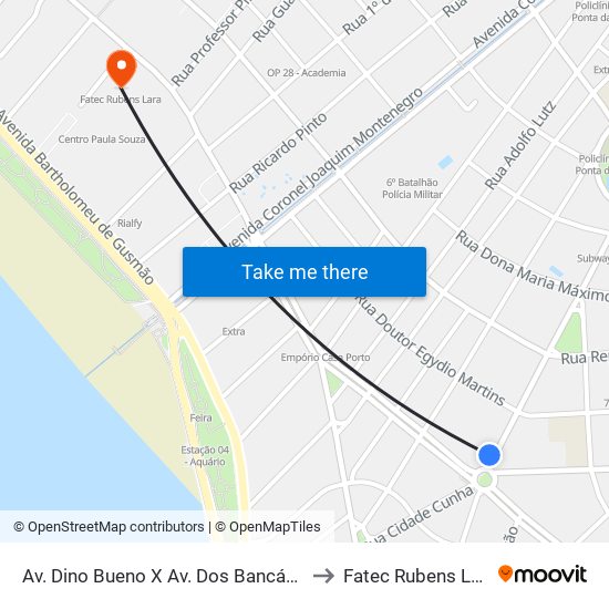 Av. Dino Bueno X Av. Dos Bancários to Fatec Rubens Lara map