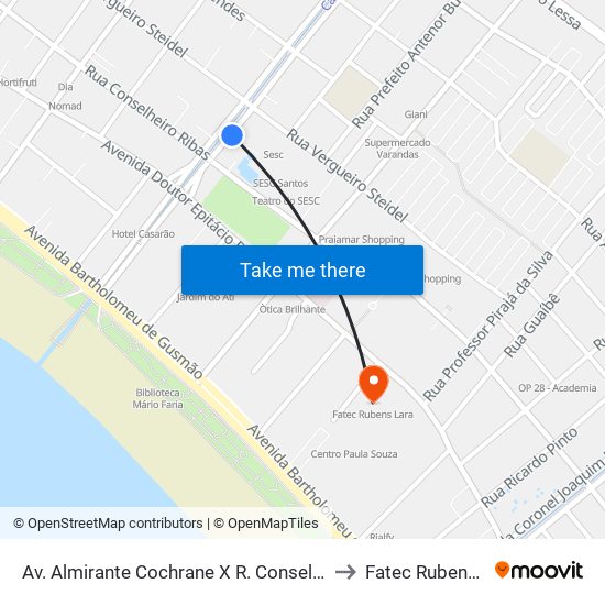 Av. Almirante Cochrane X R. Conselheiro Ribas to Fatec Rubens Lara map