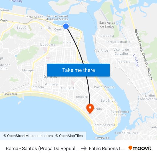 Barca - Santos (Praça Da República) to Fatec Rubens Lara map