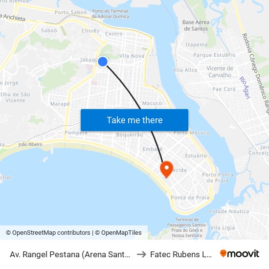 Av. Rangel Pestana (Arena Santos) to Fatec Rubens Lara map