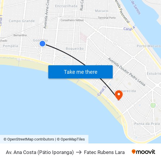 Av. Ana Costa (Pátio Iporanga) to Fatec Rubens Lara map