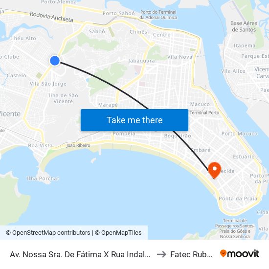 Av. Nossa Sra. De Fátima X Rua Indalécio De Arruda Costa to Fatec Rubens Lara map