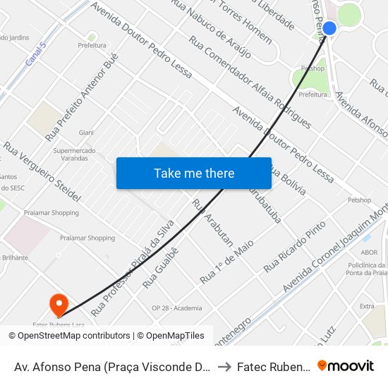 Av. Afonso Pena (Praça Visconde Do Ouro Preto) to Fatec Rubens Lara map