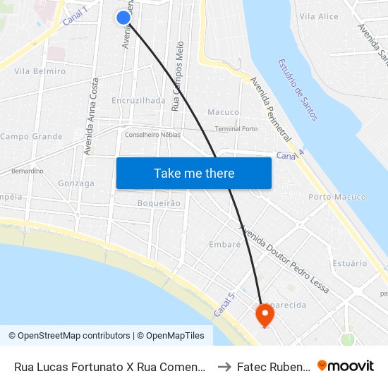 Rua Lucas Fortunato X Rua Comendador Martins to Fatec Rubens Lara map