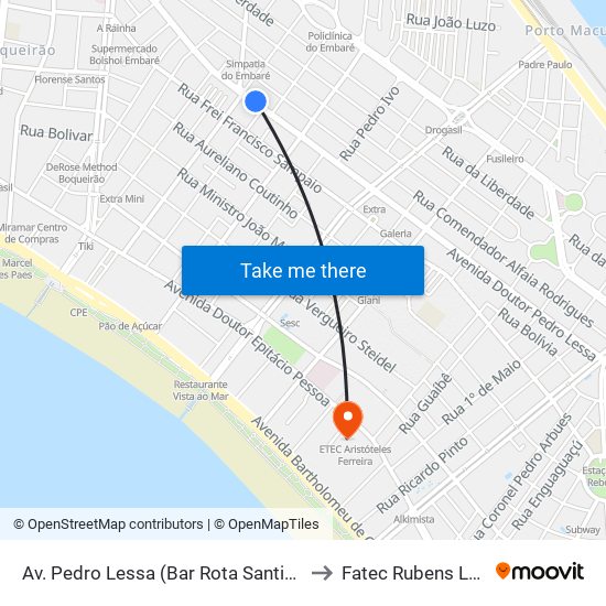 Av. Pedro Lessa (Bar Rota Santista) to Fatec Rubens Lara map