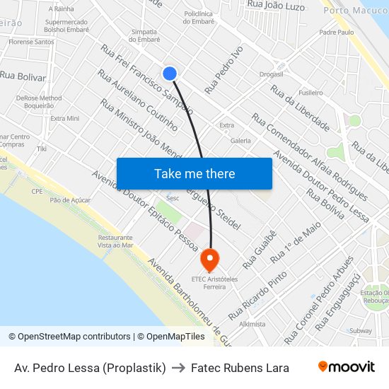 Av. Pedro Lessa (Proplastik) to Fatec Rubens Lara map