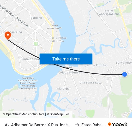 Av. Adhemar De Barros X Rua José Ferreira Canaes to Fatec Rubens Lara map