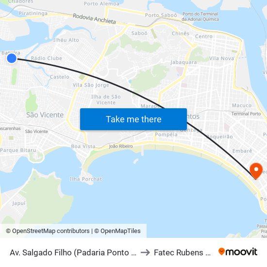 Av. Salgado Filho (Padaria Ponto Final) to Fatec Rubens Lara map