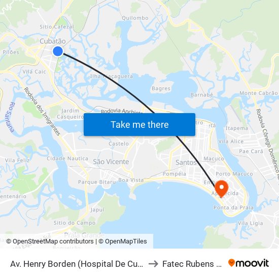 Av. Henry Borden (Hospital De Cubatão) to Fatec Rubens Lara map