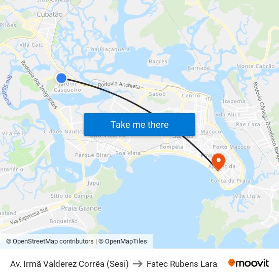 Av. Irmã Valderez Corrêa (Sesi) to Fatec Rubens Lara map