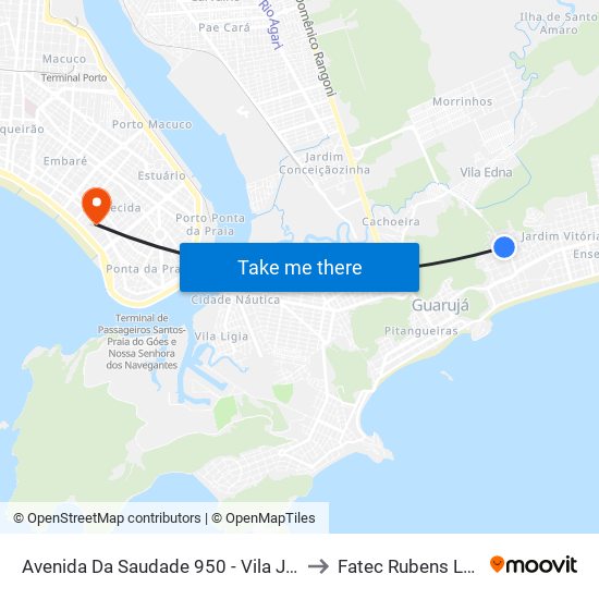 Avenida Da Saudade 950 - Vila Júlia to Fatec Rubens Lara map