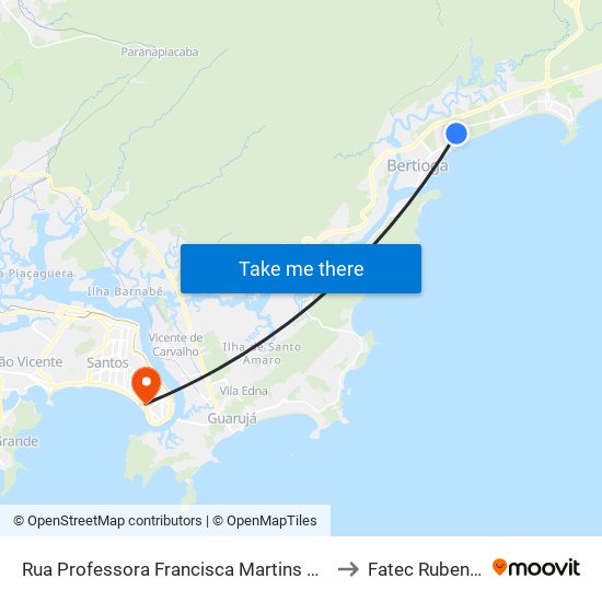 Rua Professora Francisca Martins Da Cunha, 326 to Fatec Rubens Lara map