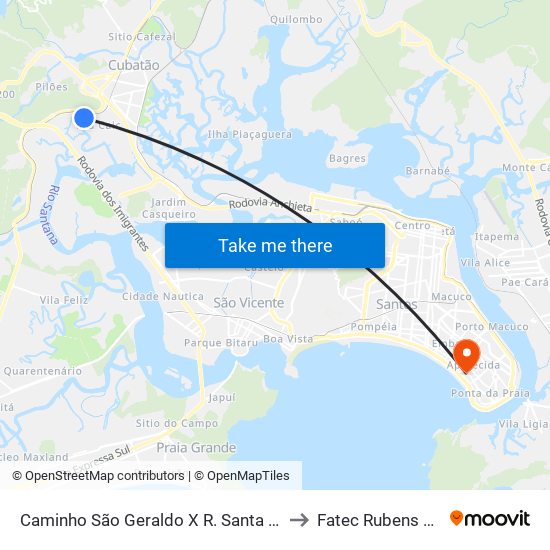 Caminho São Geraldo X R. Santa Maria to Fatec Rubens Lara map