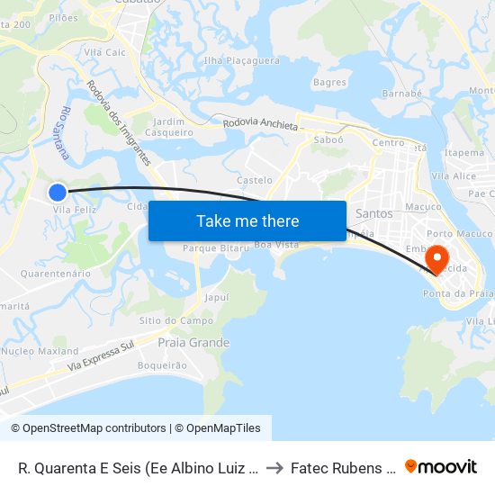 R. Quarenta E Seis (Ee Albino Luiz Caldas) to Fatec Rubens Lara map