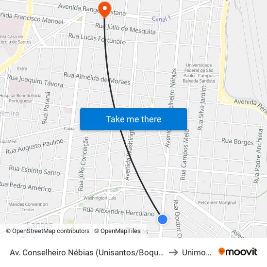 Av. Conselheiro Nébias (Unisantos/Boqueirão) to Unimonte map