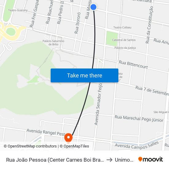 Rua João Pessoa (Center Carnes Boi Branco) to Unimonte map