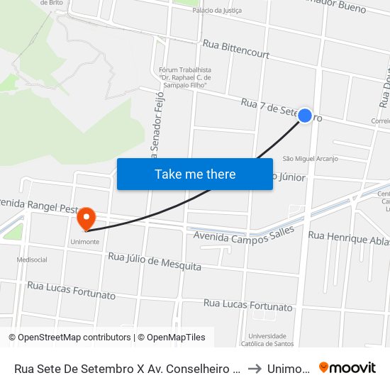 Rua Sete De Setembro X Av. Conselheiro Nébias to Unimonte map