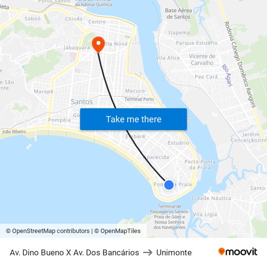 Av. Dino Bueno X Av. Dos Bancários to Unimonte map