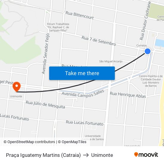 Praça Iguatemy Martins (Catraia) to Unimonte map