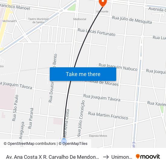 Av. Ana Costa X R. Carvalho De Mendonça to Unimonte map