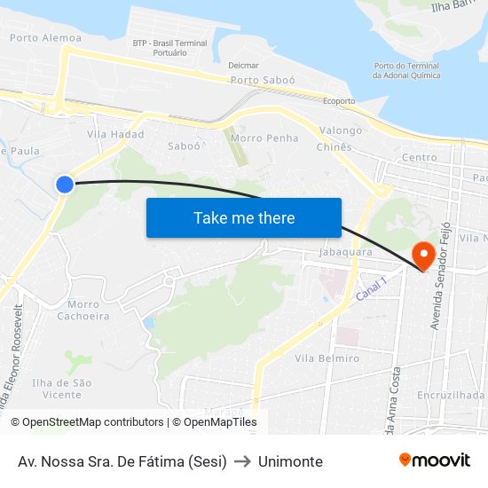 Av. Nossa Sra. De Fátima (Sesi) to Unimonte map
