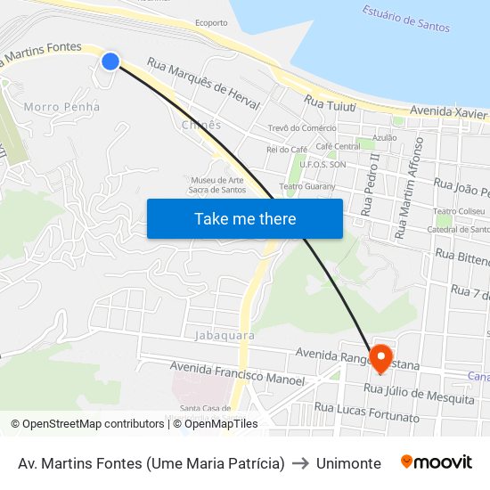 Av. Martins Fontes (Ume Maria Patrícia) to Unimonte map