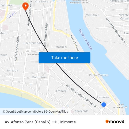 Av. Afonso Pena (Canal 6) to Unimonte map