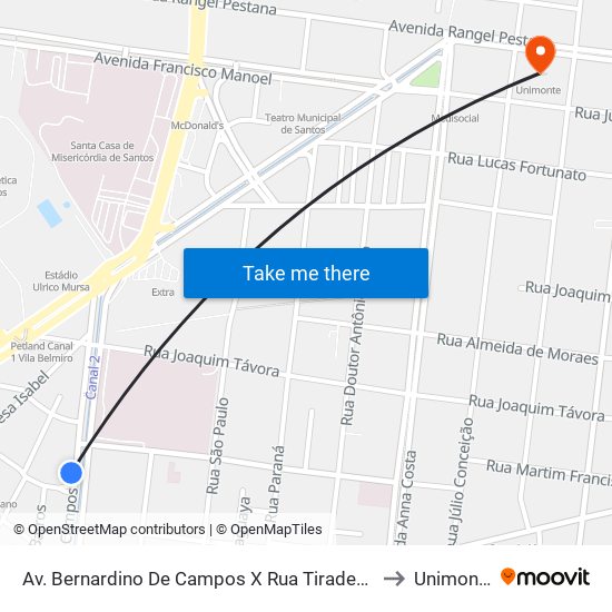 Av. Bernardino De Campos X Rua Tiradentes to Unimonte map