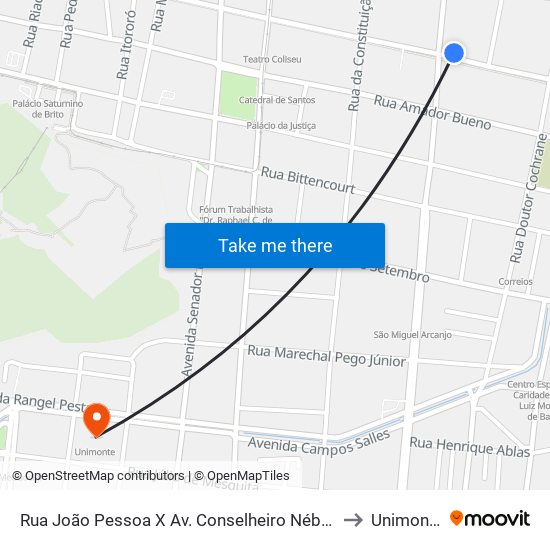 Rua João Pessoa X Av. Conselheiro Nébias to Unimonte map