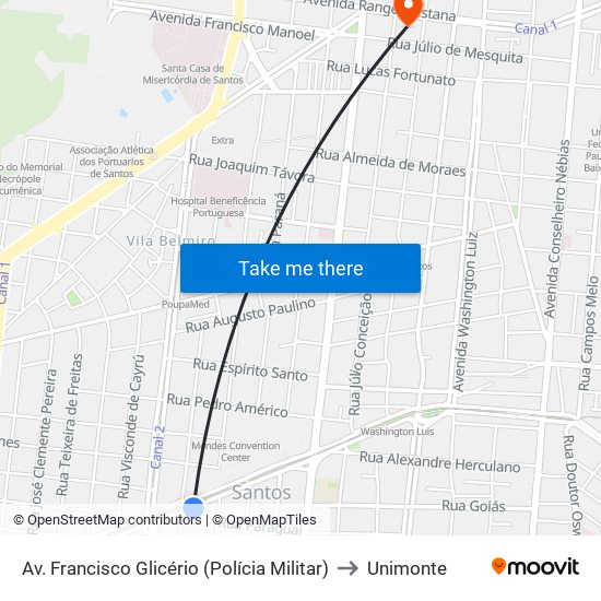 Av. Francisco Glicério (Polícia Militar) to Unimonte map